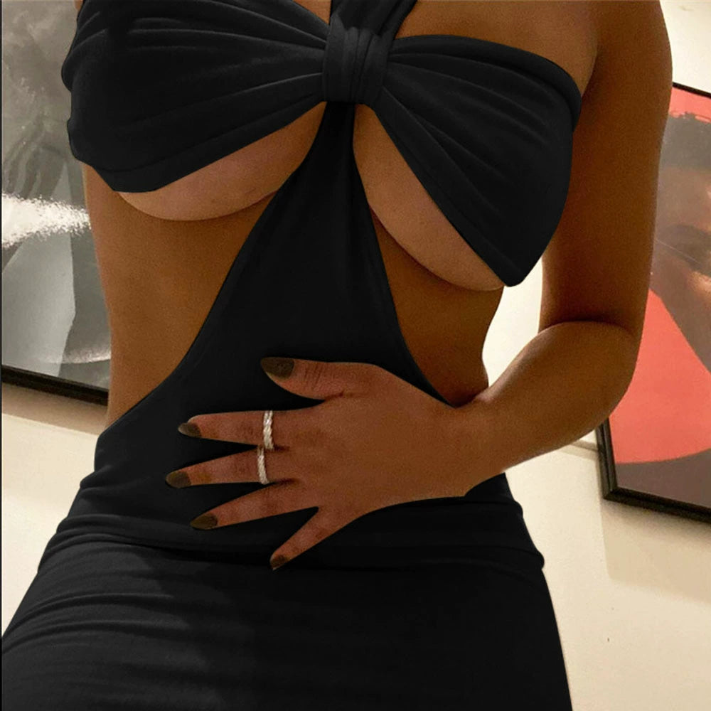 Halter Slim Hollow Sexy Halter Slim Hip Dress Sexy Backless Dress