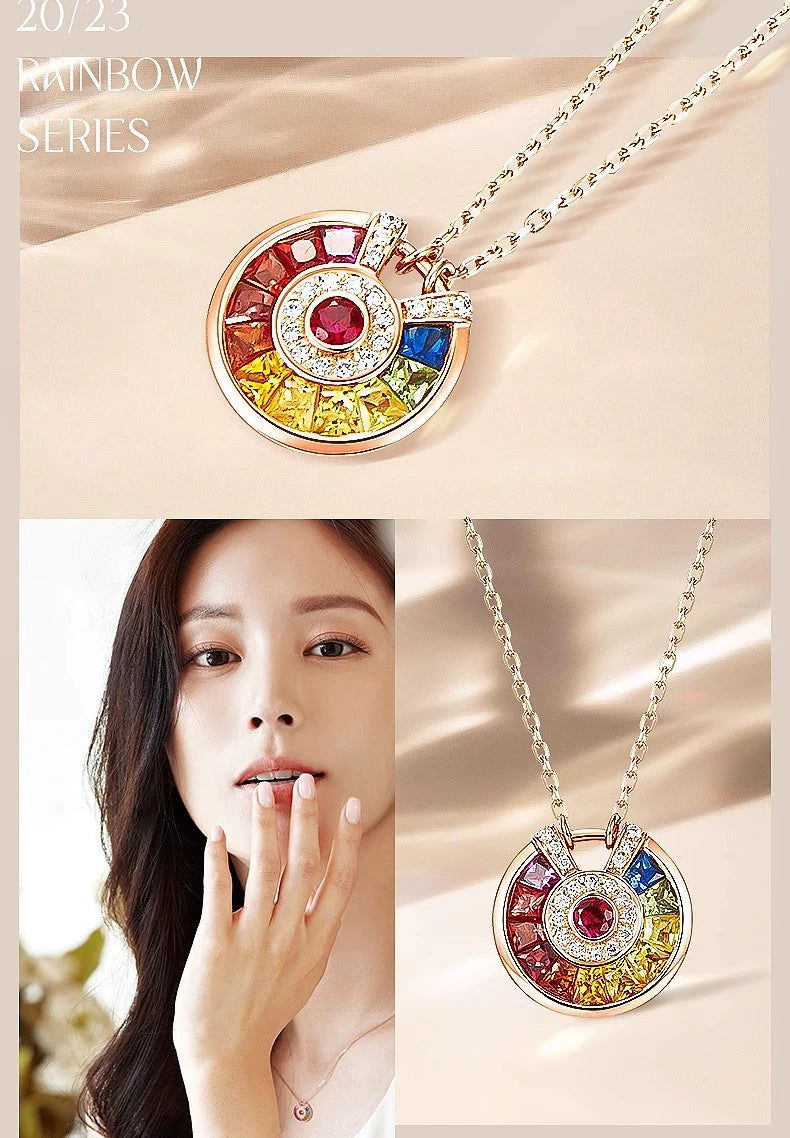 Young Color Charm Women's 18K Rose Gold Plated Gemstone Necklace