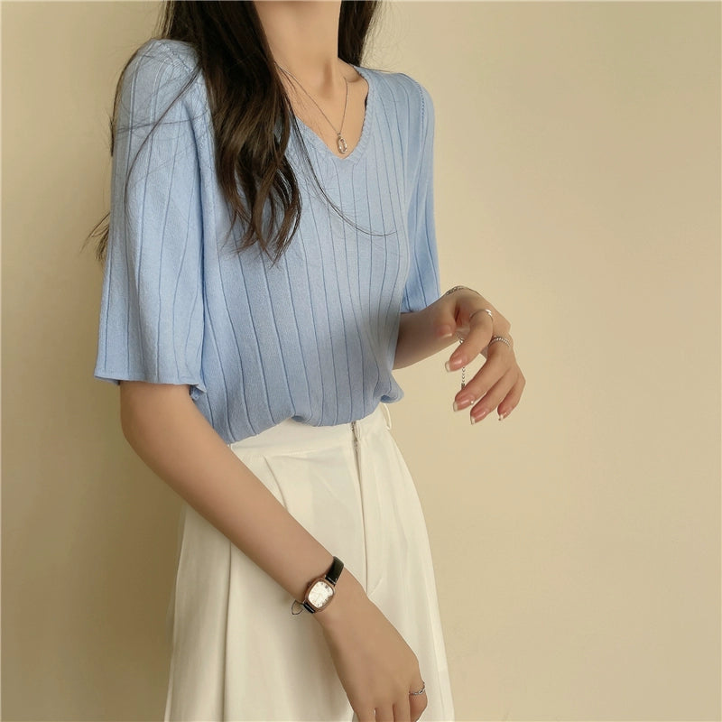 Ice Silk Spring and Summer Thin White Top Sweater