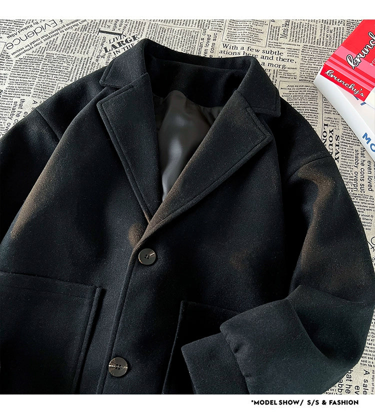 Trendy Korean Style Loose Woolen Coat Men's Jacket