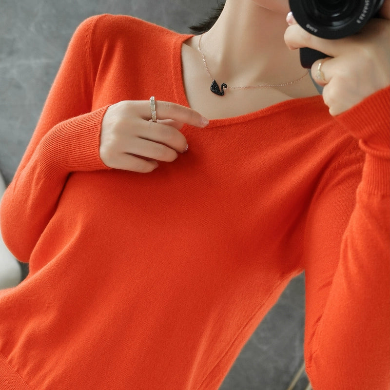 Spring and Autumn V-neck Thin Knitted Fashion Tops Cashmere Sweater