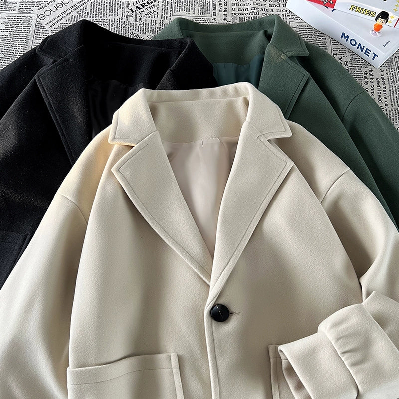 Trendy Korean Style Loose Woolen Coat Men's Jacket