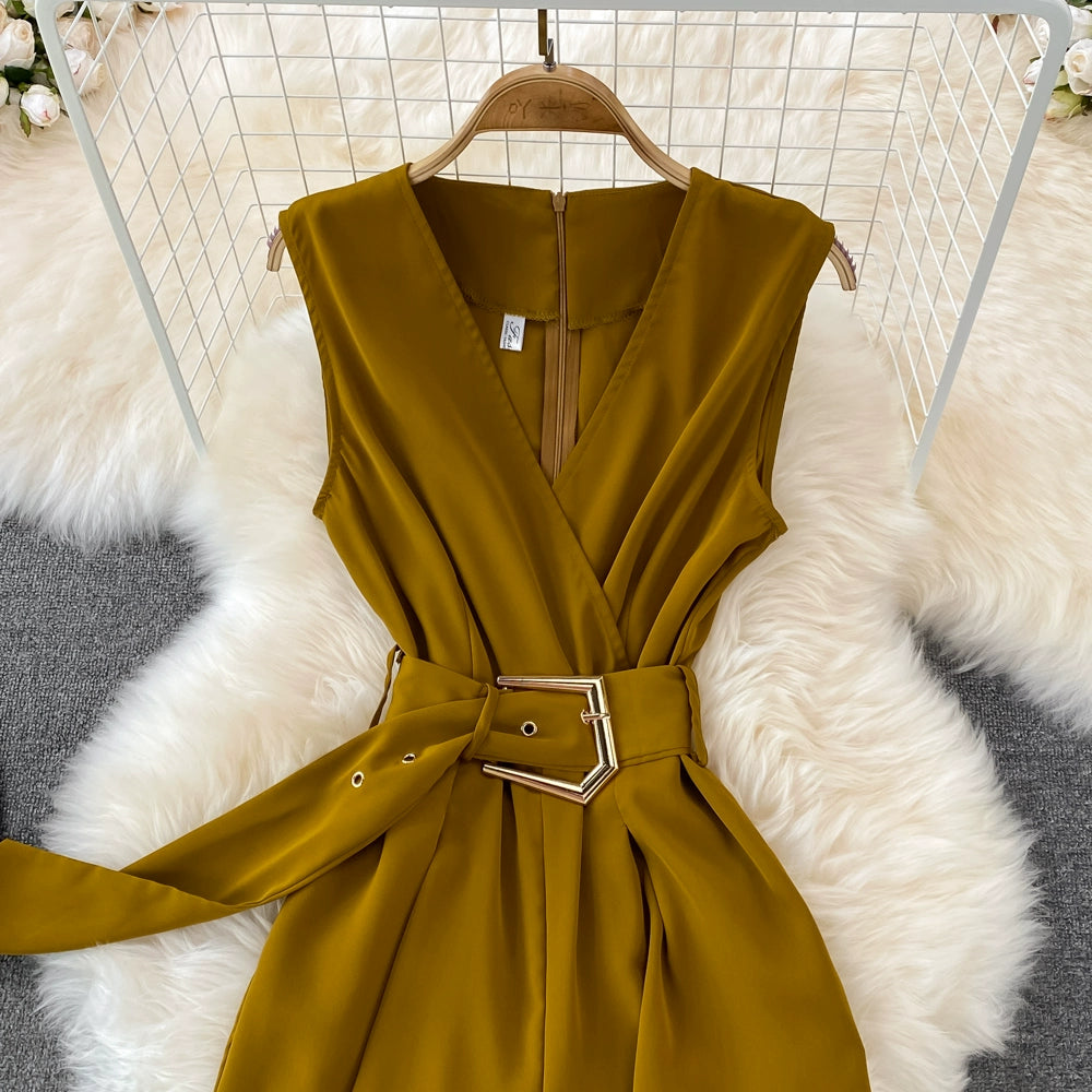 K-style V Neck High Waist Fashion Casual Drooping Wide Leg Pants