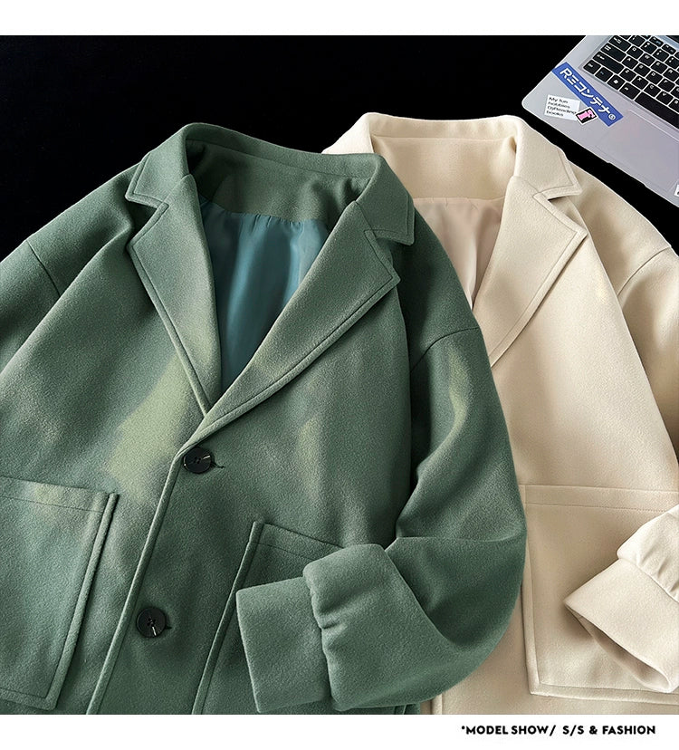 Trendy Korean Style Loose Woolen Coat Men's Jacket