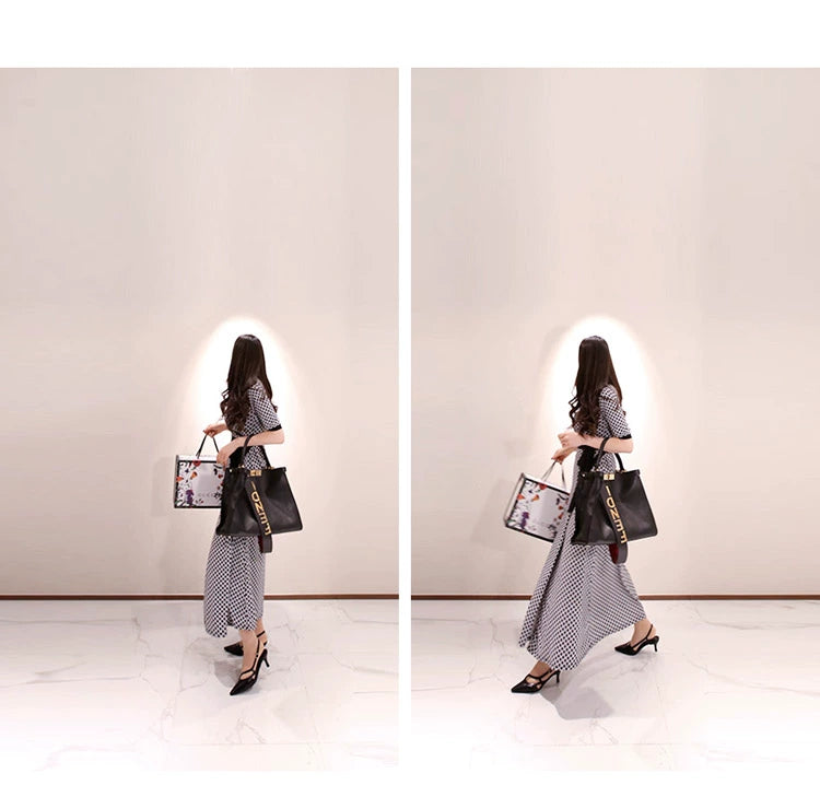 New Spring and Summer One-Piece Print Dress Shoelace Fashion Long Skirt Slim Looking High Elegant V Neck Slim Dress