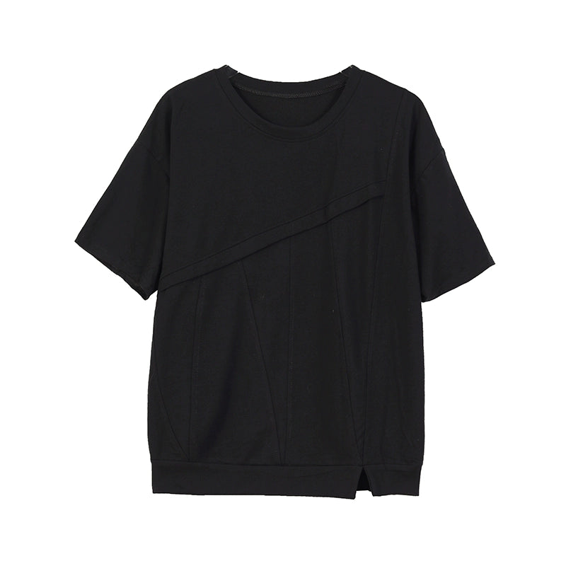 Summer 2024 New Arrival Pure Color Patchwork Covering Belly Thin T-Shirt Female Plus Size Loose All-Matching round Neck Short Sleeve Tops