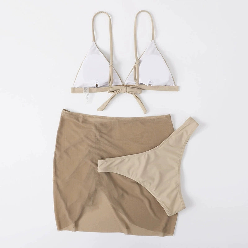 Mesh See-through Three-Piece Bikini with Gauzy Skirt Fashion Sexy Separates Swimsuit Pure Desire Tight Swimsuit Bikini