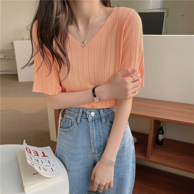 Ice Silk Spring and Summer Thin White Top Sweater
