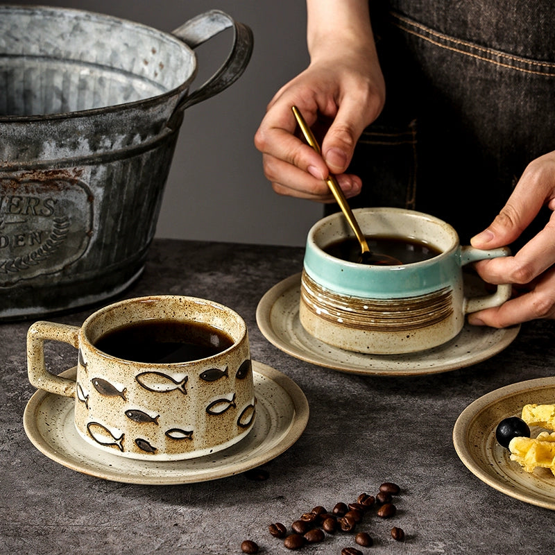 Japanese Retro Small Latte Art Stoneware Coffee Set