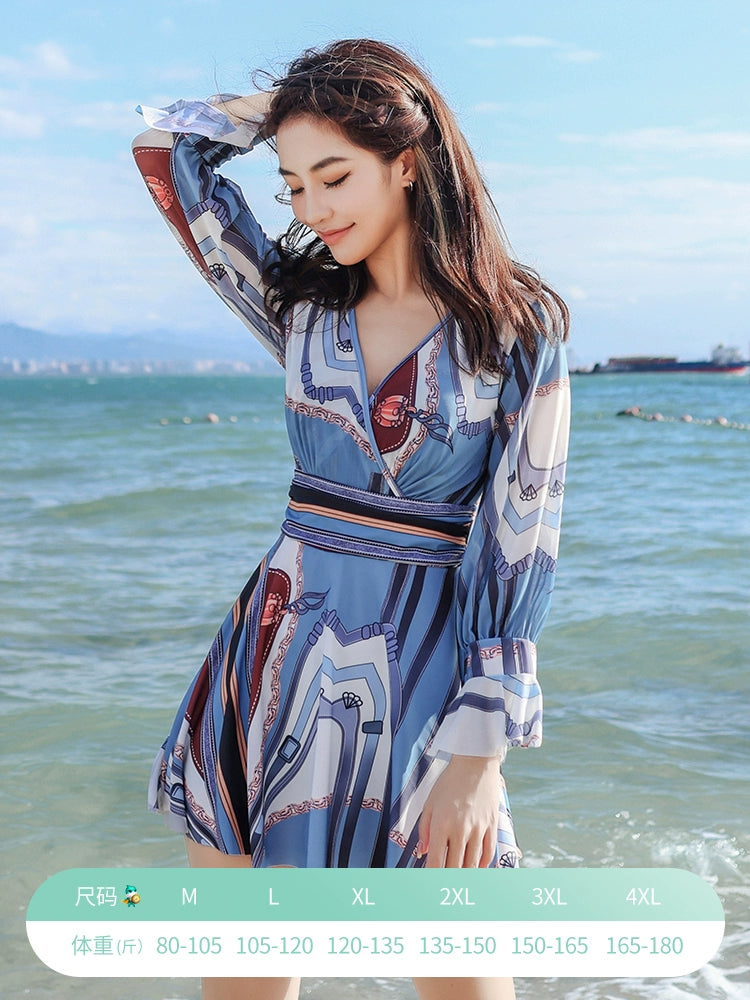 Yifu Long Sleeves Swimsuit Women 2024 New Arrival Plus Size Women's One-Piece Hot Spring Slim Looking Belly Covering Sun Protection Swimming Suit