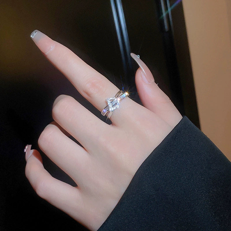 Fashion Stylish Letter D Open-End Zircon Ring Female 2024 New Arrival Niche Design Cold Wind Index Finger Ring