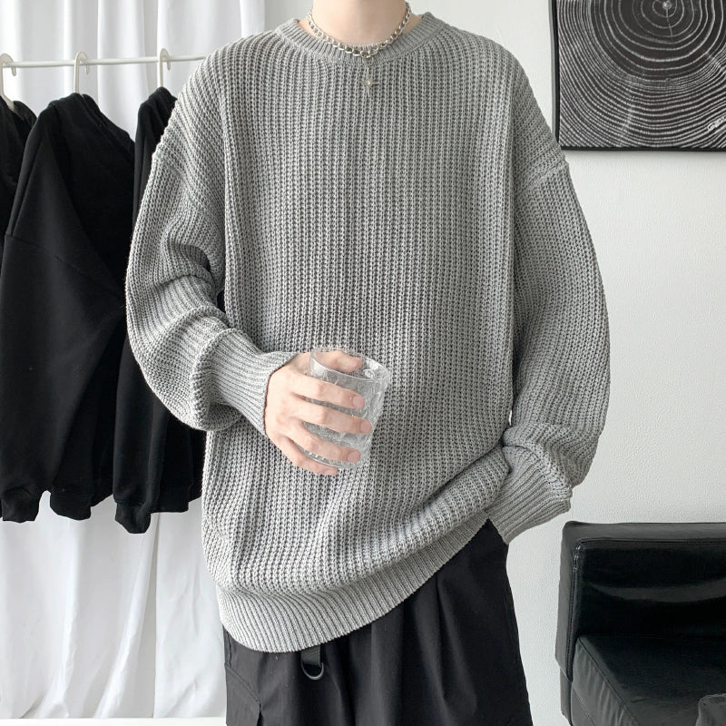 Hong Kong Style Sweater Men's Loose and Lazy Style Ins Casual Solid Color Sweater Japanese-Style Retro Student All-Matching Sweater