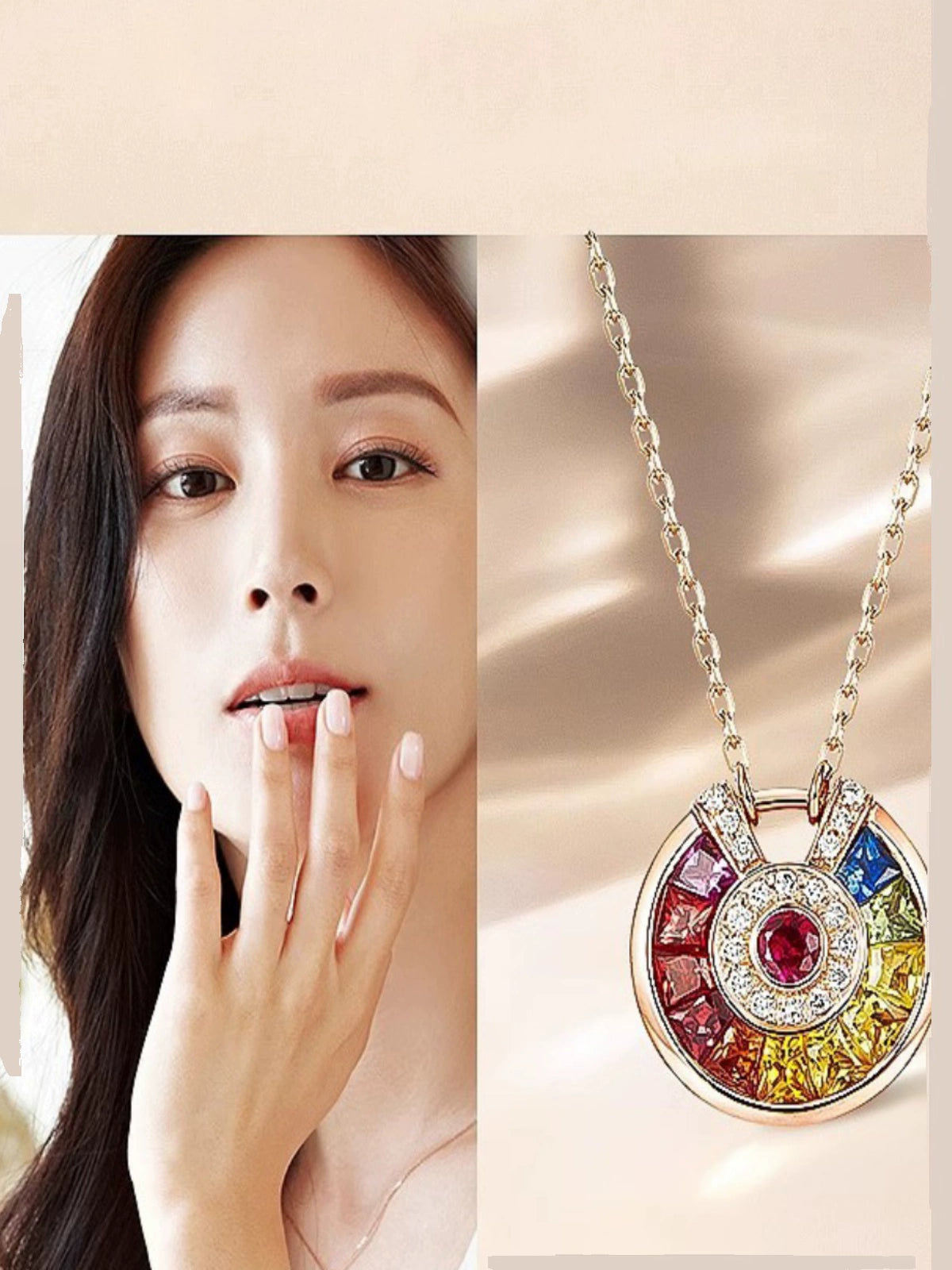 Young Color Charm Women's 18K Rose Gold Plated Gemstone Necklace