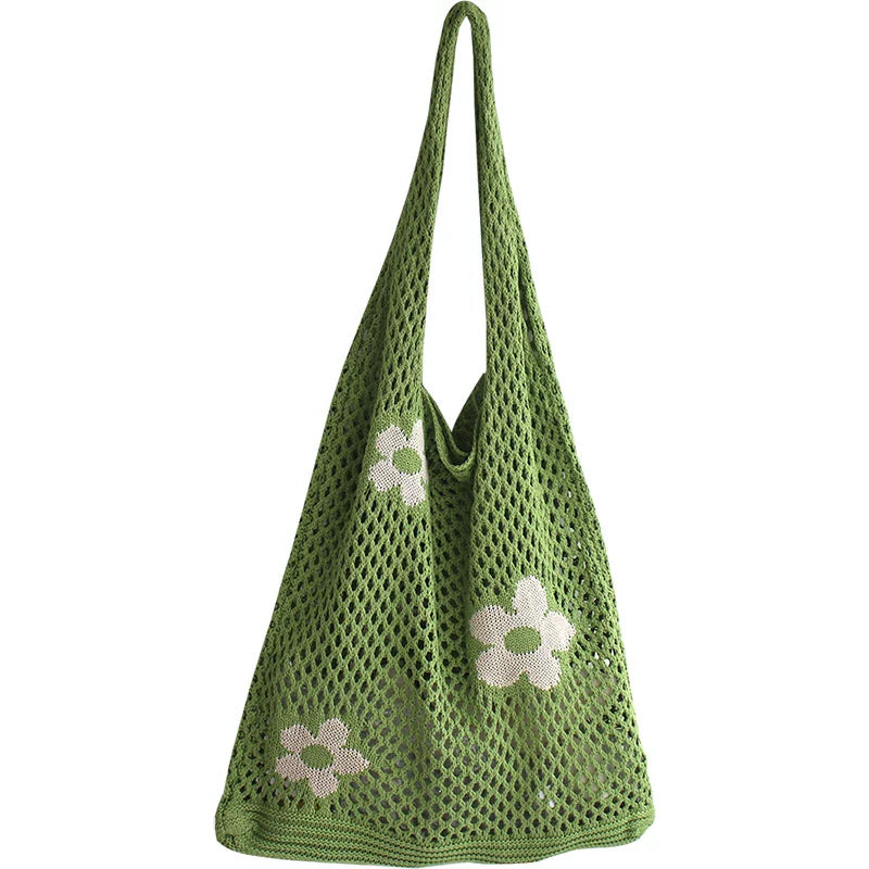 Retro South Korea Chic Cut Out Knitting Flower Handbag
