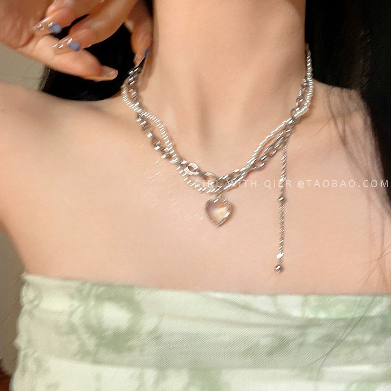 Transparent Women's Sweet Cool Hot Girl Pure Desire Style Clavicle Chain Pearl