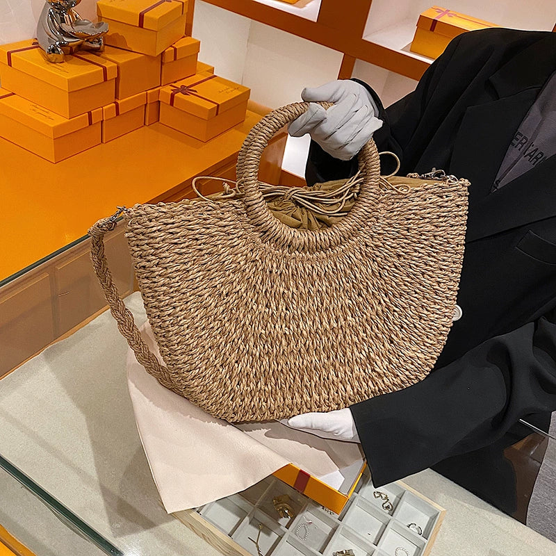 Retro Large Capacity Unique One-Shoulder Straw Bag