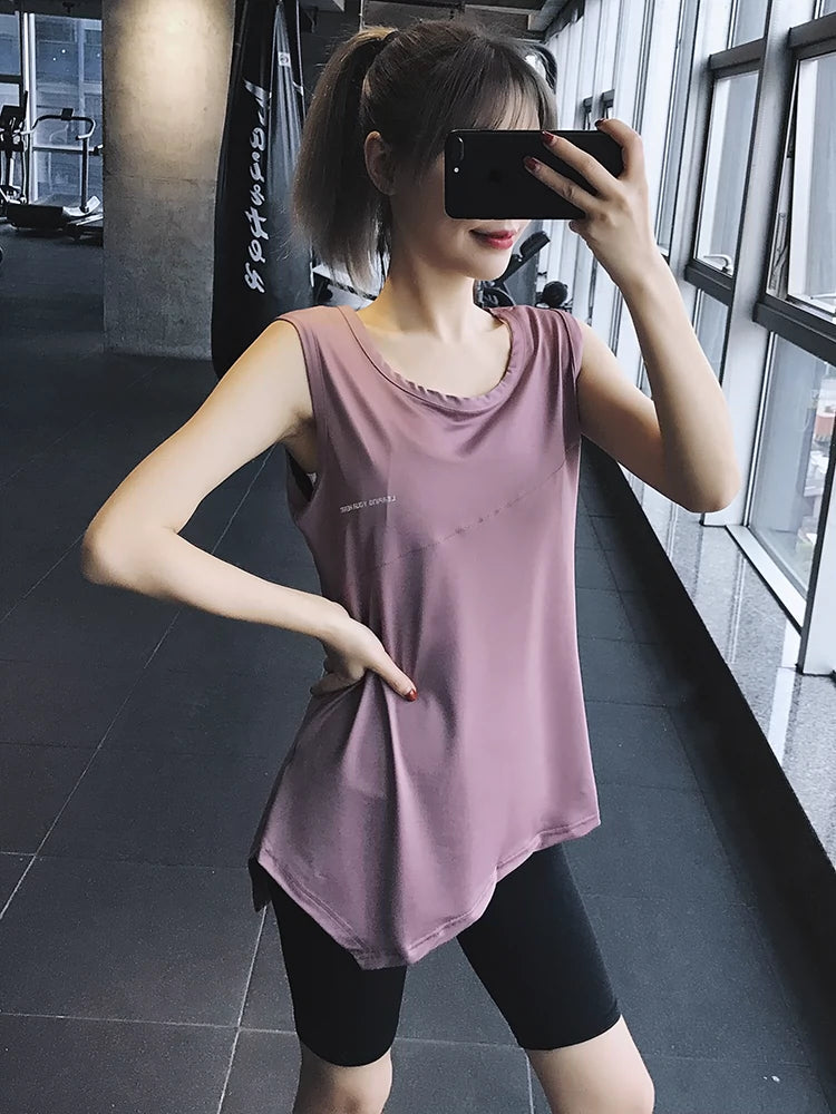 Women's Summer Long Asymmetrical Blouse Waistcoat Sports Vest