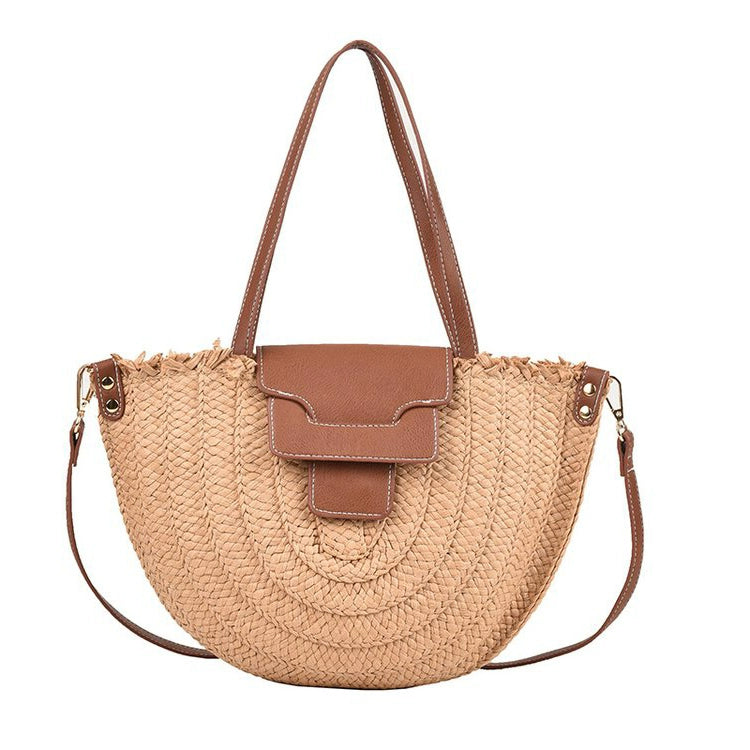 French Style Retro Straw Bag Semicircle Underarm Shoulder Messenger Bag Seaside Vacation Beach Woven Bag