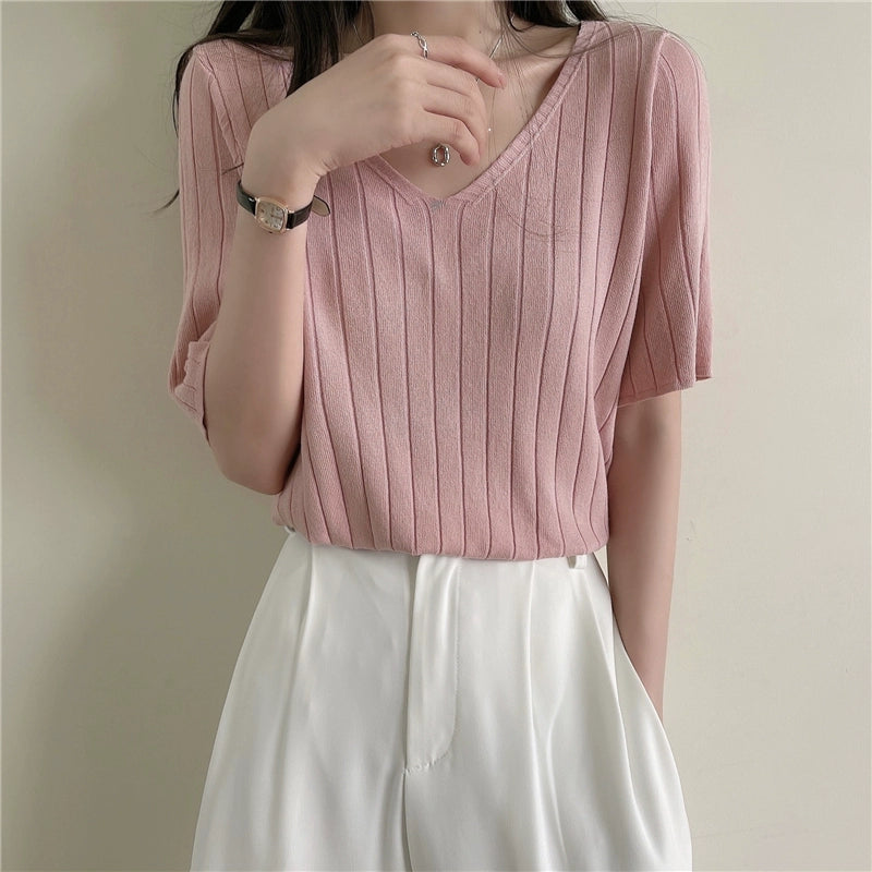 Ice Silk Spring and Summer Thin White Top Sweater