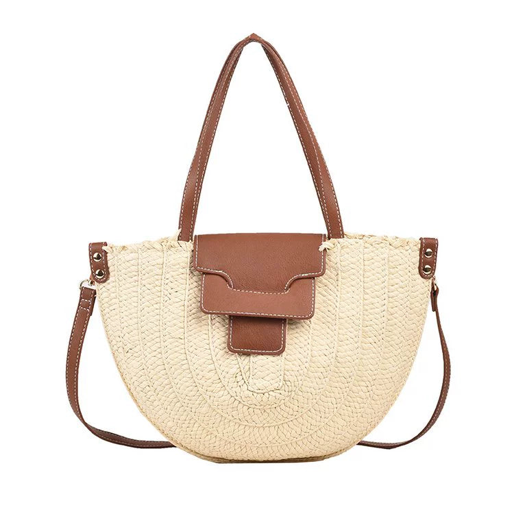 French Style Retro Straw Bag Semicircle Underarm Shoulder Messenger Bag Seaside Vacation Beach Woven Bag