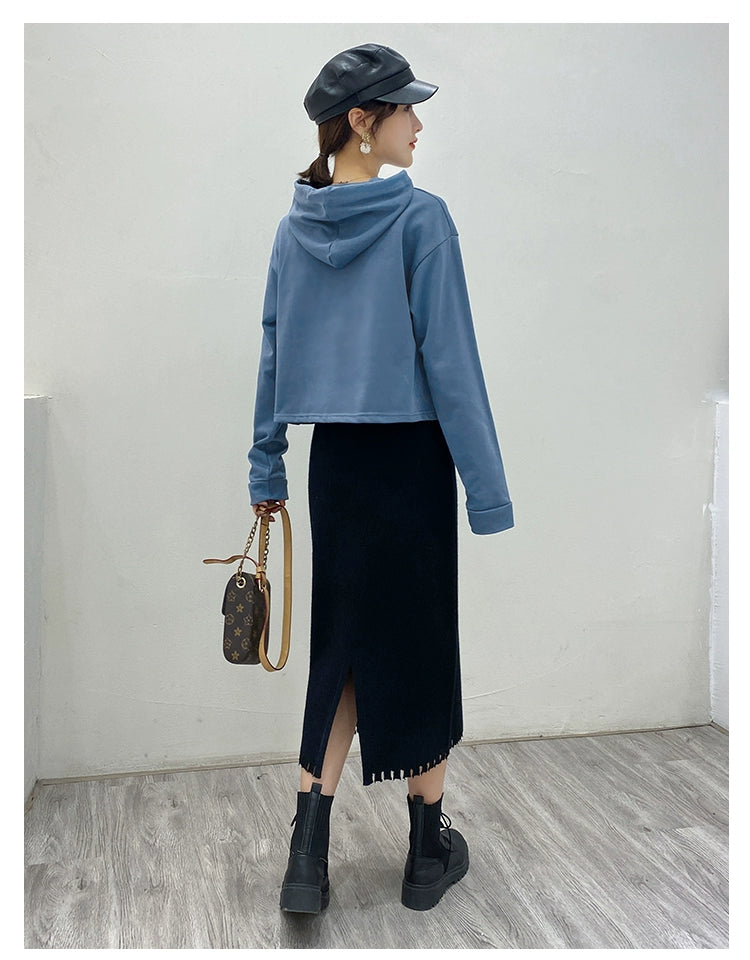 Loose Sweater Fall High Waist Hooded White