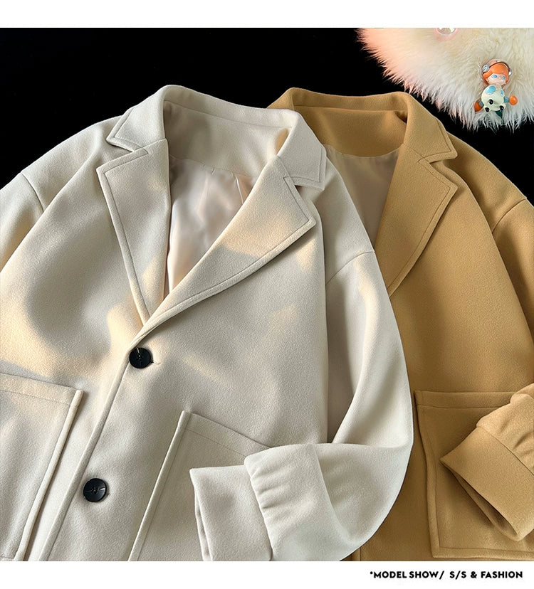 Trendy Korean Style Loose Woolen Coat Men's Jacket