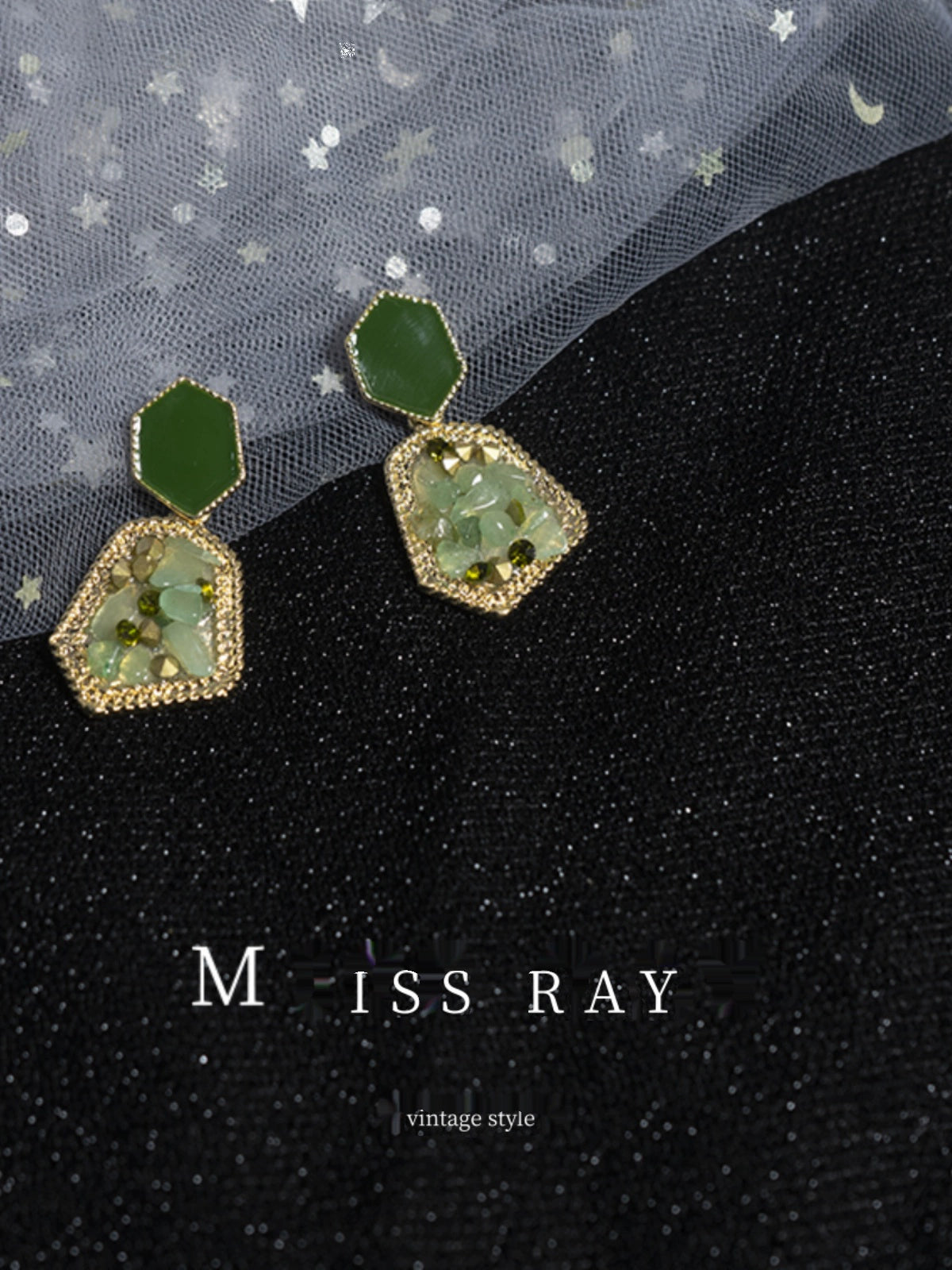Missray Retro Dark Green Asymmetrical Stone Geometry