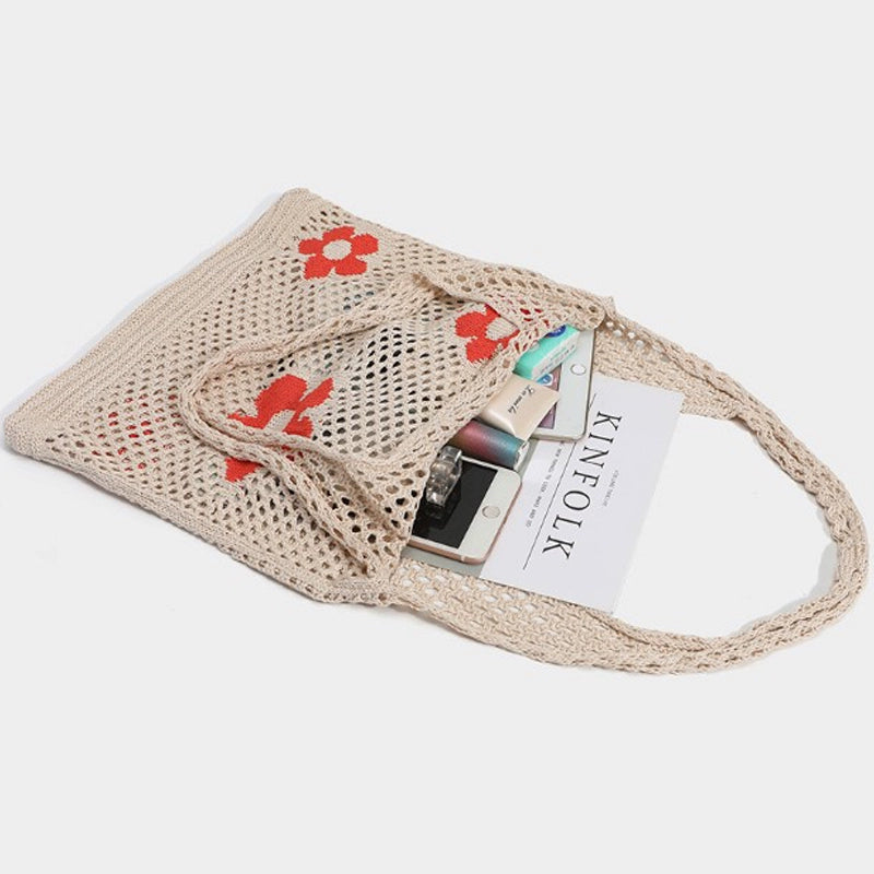 Retro South Korea Chic Cut Out Knitting Flower Handbag
