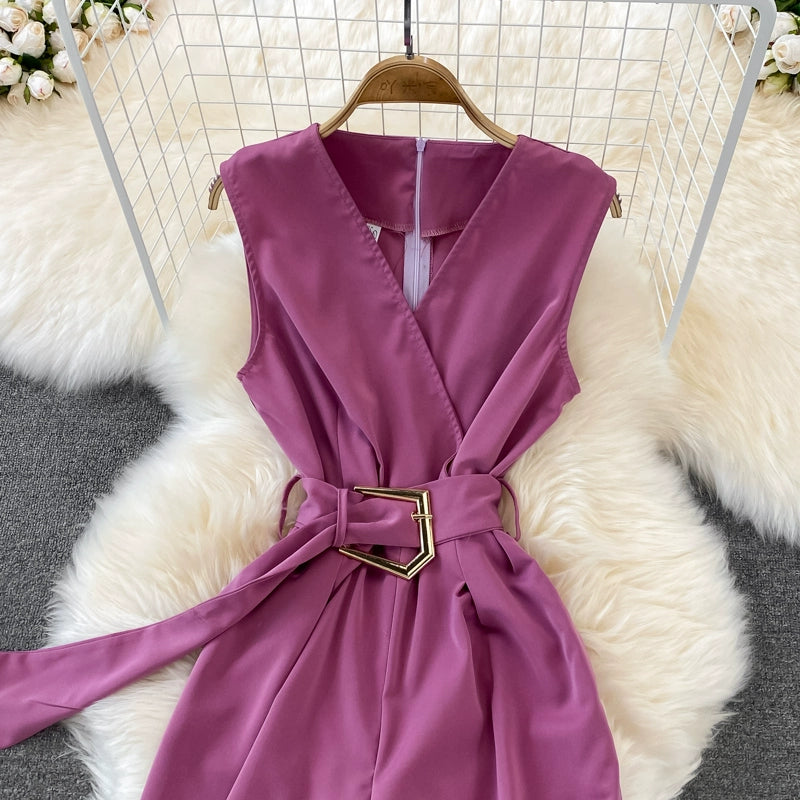 K-style V Neck High Waist Fashion Casual Drooping Wide Leg Pants