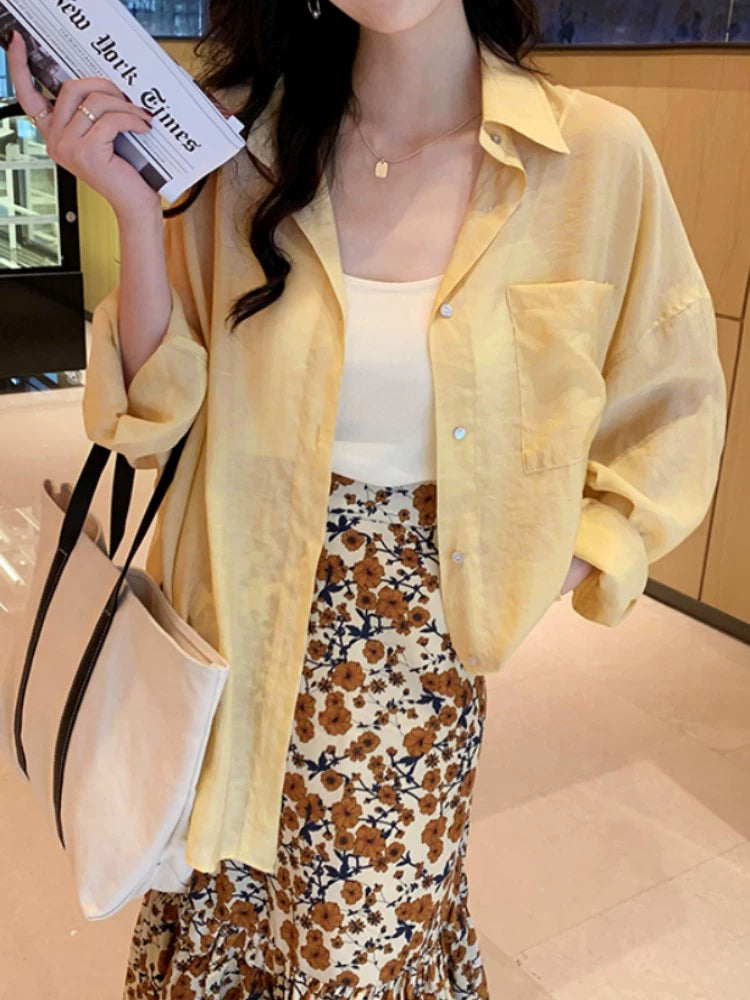 Cool Ice Silk Long Sleeve All-Matching Cardigan Jacket Shirt