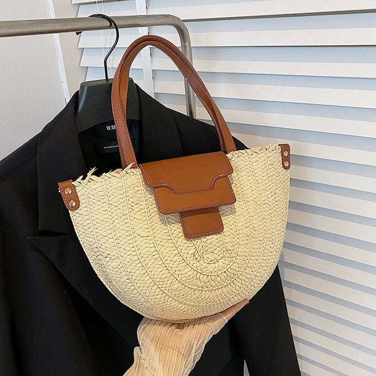 French Style Retro Straw Bag Semicircle Underarm Shoulder Messenger Bag Seaside Vacation Beach Woven Bag