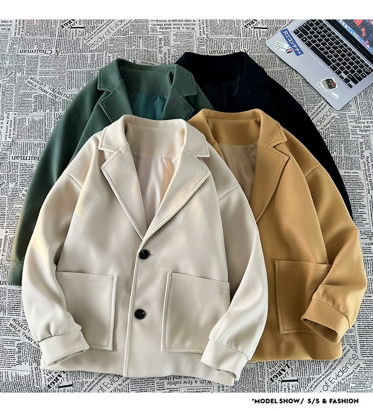 Trendy Korean Style Loose Woolen Coat Men's Jacket