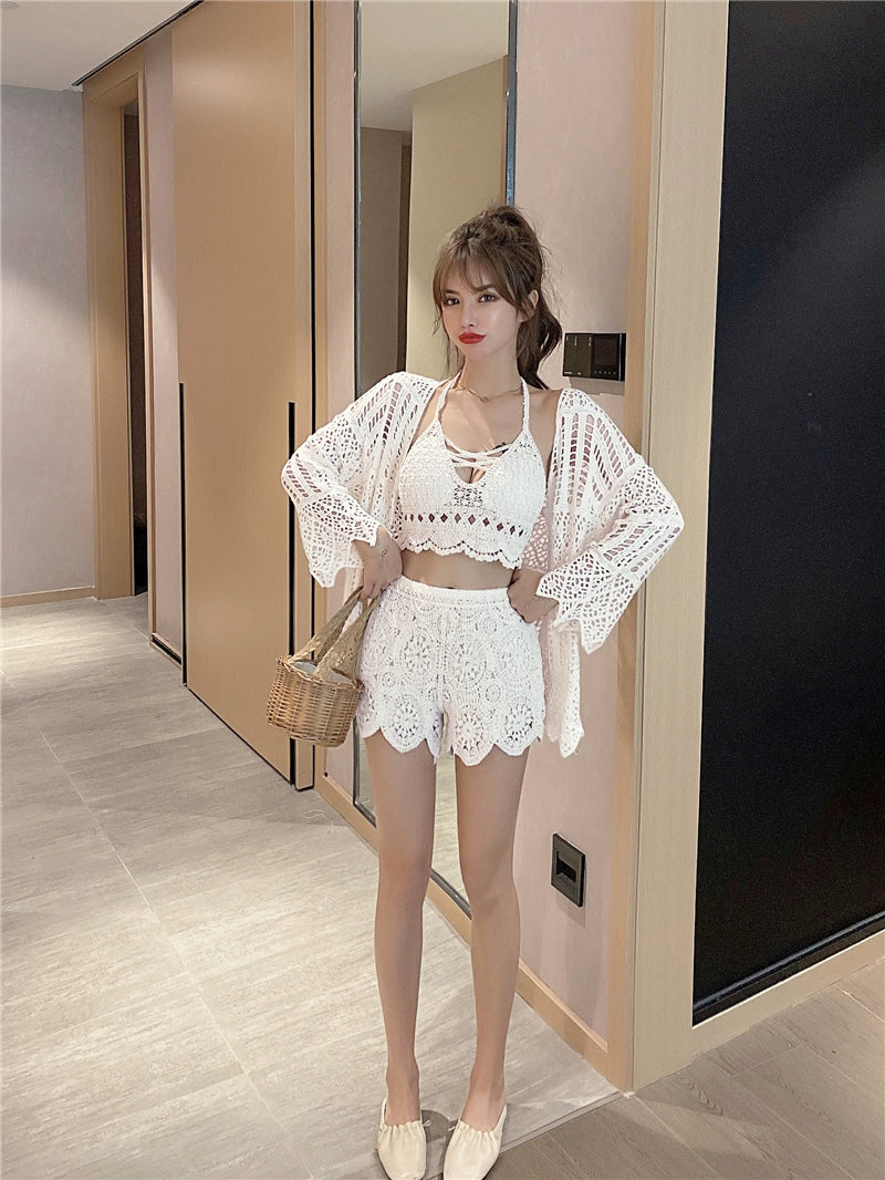 V Neck Hollow Tassel Lace Sun Protection Cardigan Summer Clothing