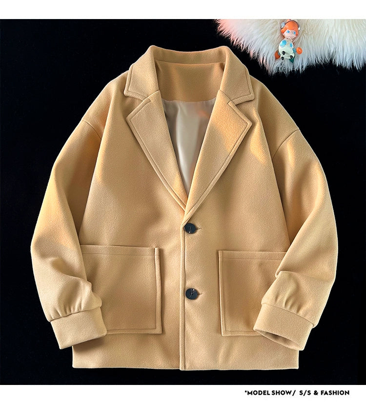 Trendy Korean Style Loose Woolen Coat Men's Jacket