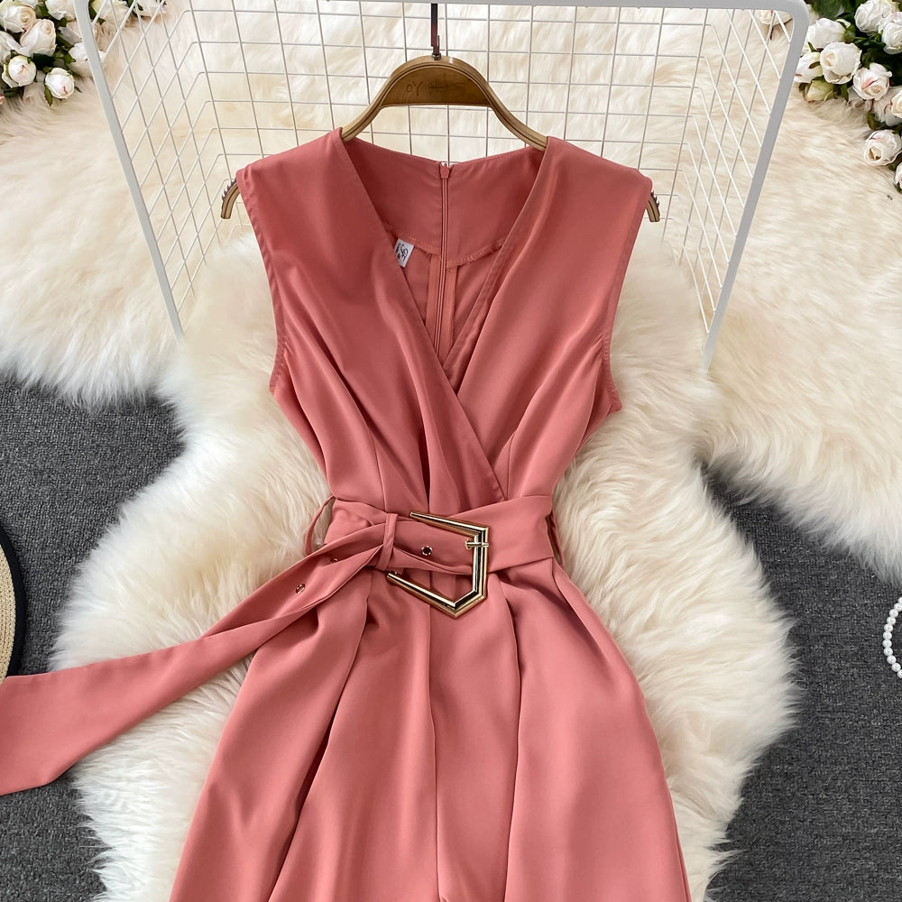 K-style V Neck High Waist Fashion Casual Drooping Wide Leg Pants