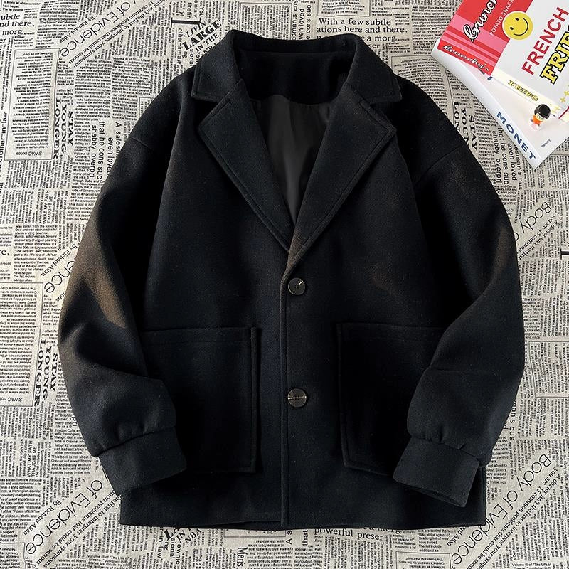 Trendy Korean Style Loose Woolen Coat Men's Jacket