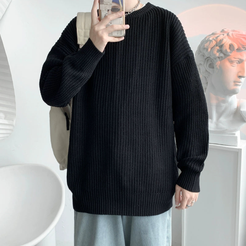 Hong Kong Style Sweater Men's Loose and Lazy Style Ins Casual Solid Color Sweater Japanese-Style Retro Student All-Matching Sweater