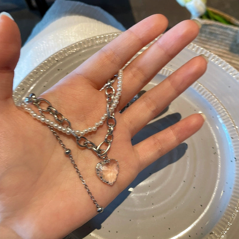 Transparent Women's Sweet Cool Hot Girl Pure Desire Style Clavicle Chain Pearl