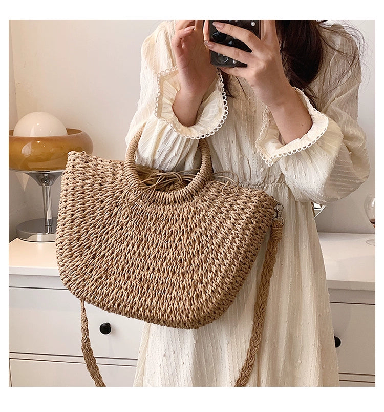 Retro Large Capacity Unique One-Shoulder Straw Bag