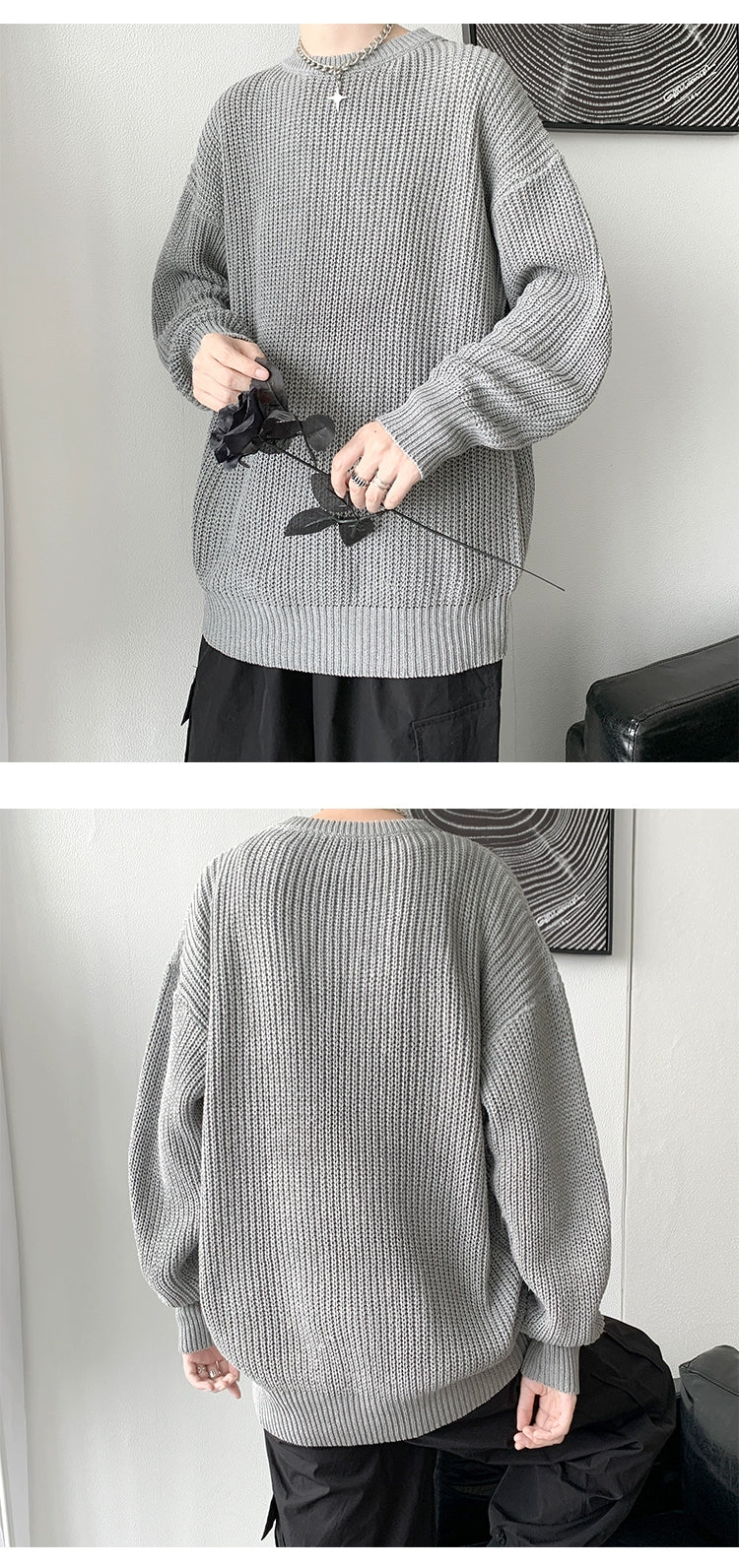 Hong Kong Style Sweater Men's Loose and Lazy Style Ins Casual Solid Color Sweater Japanese-Style Retro Student All-Matching Sweater