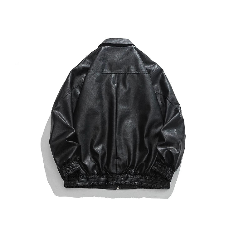 American Fashion Brand Retro Biker's PU Leather Coat Jacket Men's Autumn Leisure Loose Lapels Couple Coat Japanese Style Tops