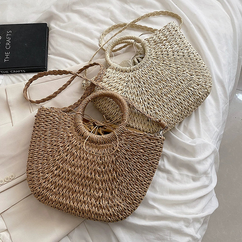 Retro Large Capacity Unique One-Shoulder Straw Bag