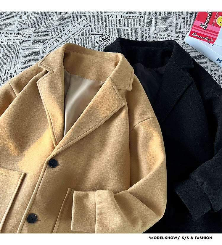 Trendy Korean Style Loose Woolen Coat Men's Jacket