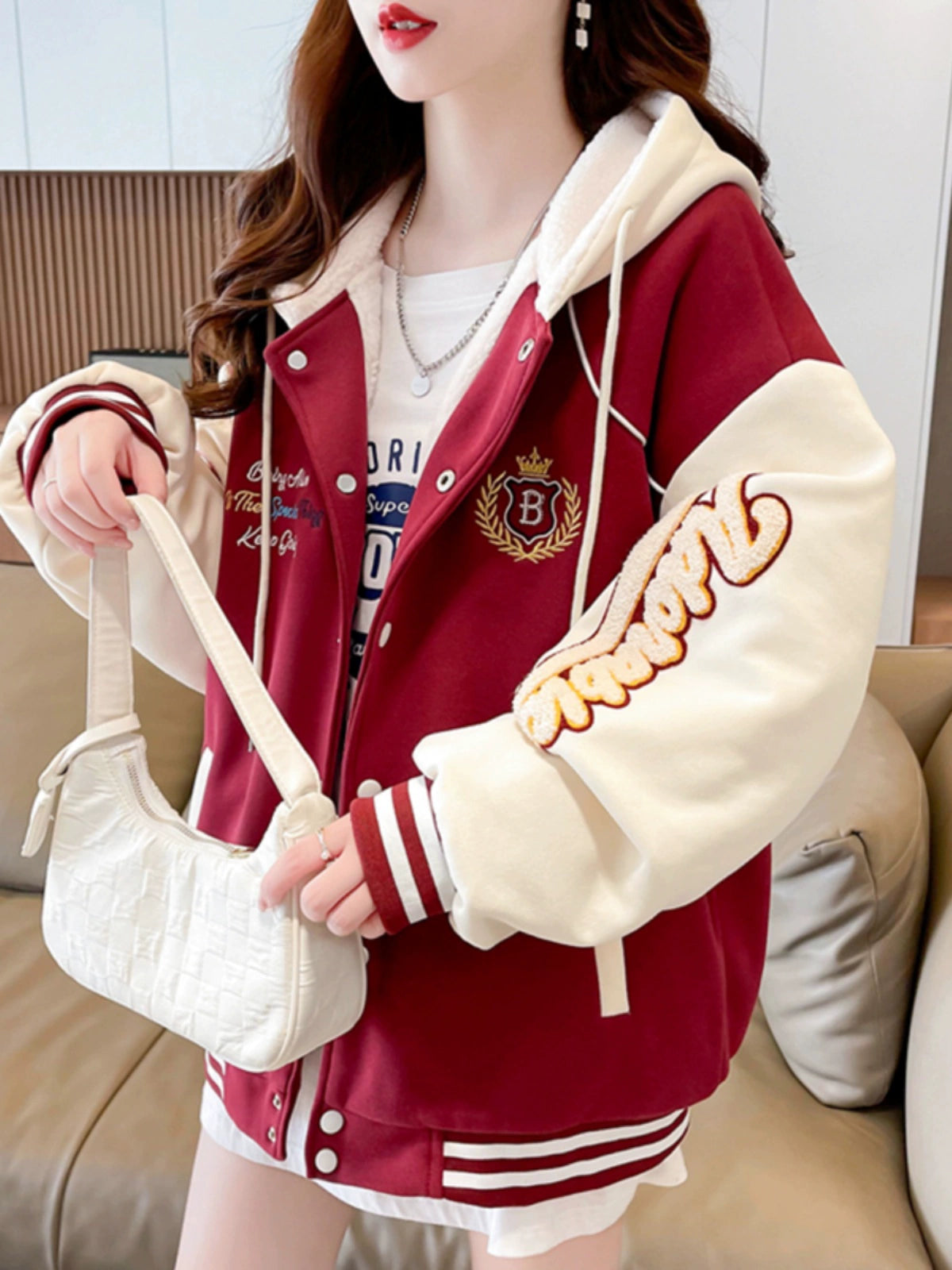 Early Spring Junior High School Student Girl Thickened Baseball Uniform Sweater