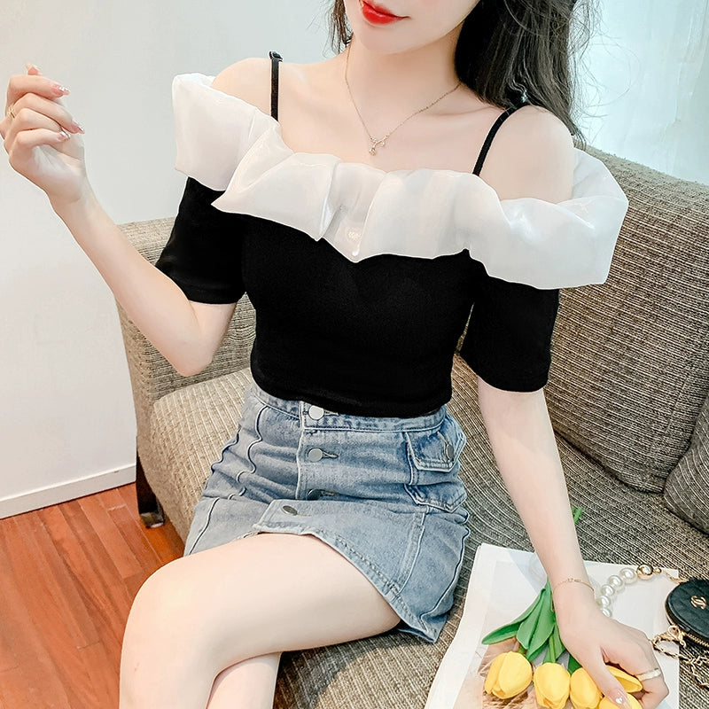 Summer Sexy T-shirt Collarbone off-Shoulder Top Short Sleeve