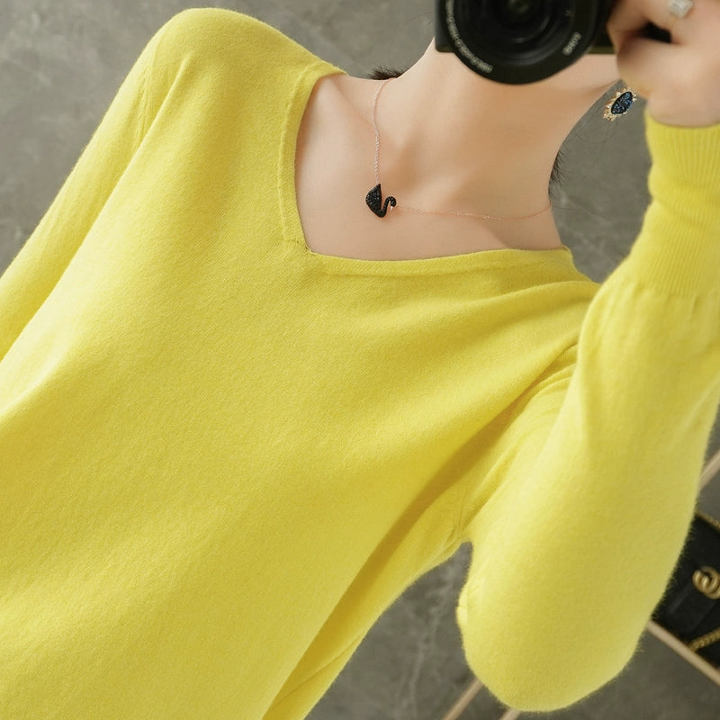 Spring and Autumn V-neck Thin Knitted Fashion Tops Cashmere Sweater