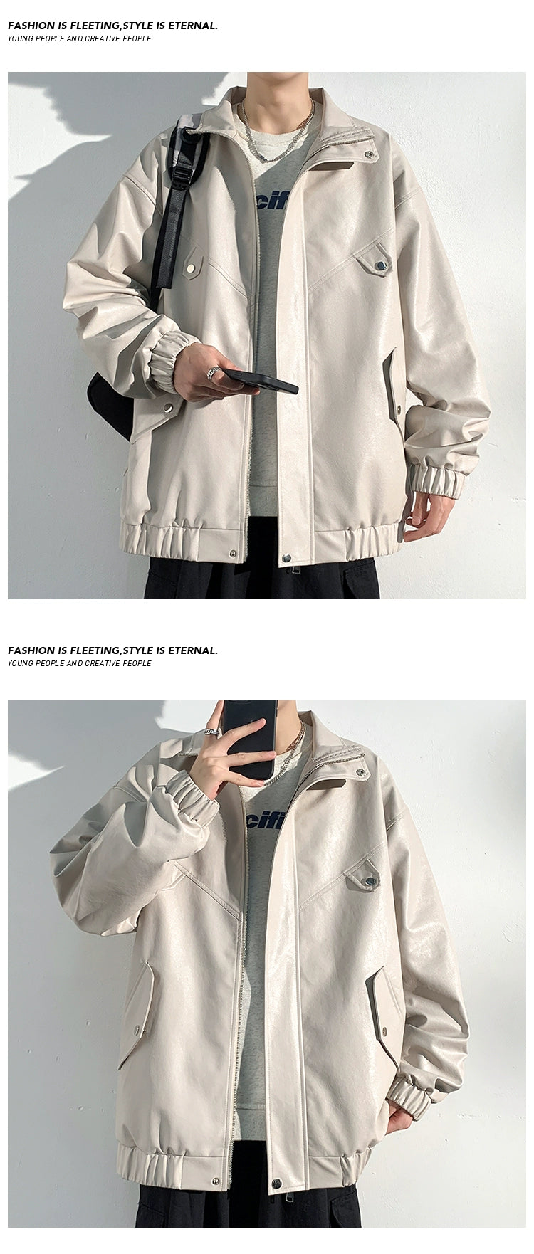 PU Leather Jacket Men's Autumn Trendy Handsome Fried Street Tops American High Street Vintage Motorcycle Clothing Men Outwear