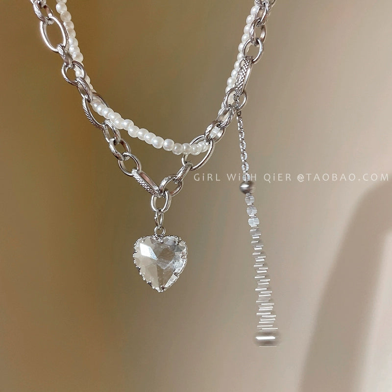 Transparent Women's Sweet Cool Hot Girl Pure Desire Style Clavicle Chain Pearl