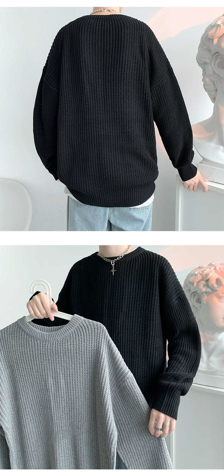 Hong Kong Style Sweater Men's Loose and Lazy Style Ins Casual Solid Color Sweater Japanese-Style Retro Student All-Matching Sweater