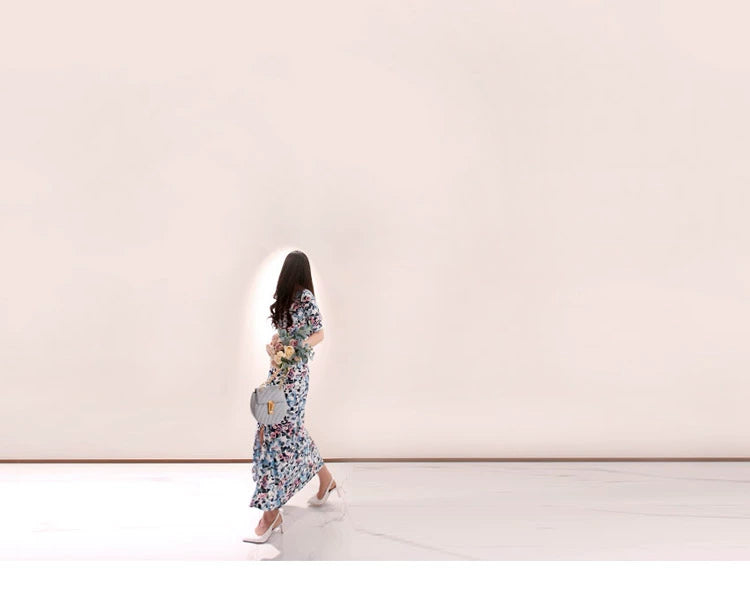 New Spring and Summer One-Piece Print Dress Shoelace Fashion Long Skirt Slim Looking High Elegant V Neck Slim Dress